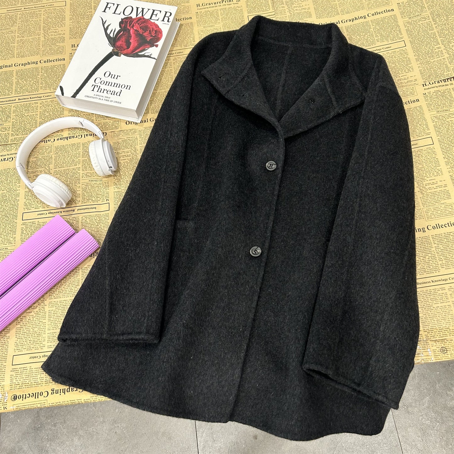Maeve Women's Wool Coat - High-Neck Longline Relaxed-Fit