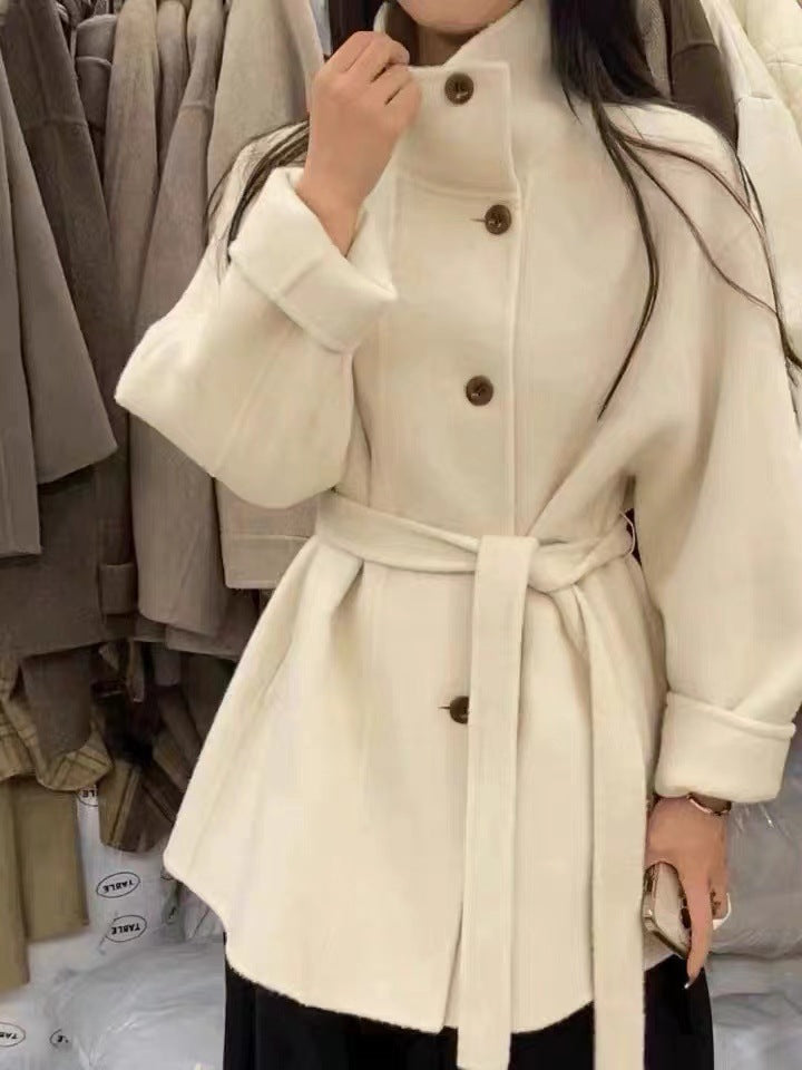 Maeve Women's Wool Coat - Single-Breasted High-Neck Relaxed-Fit
