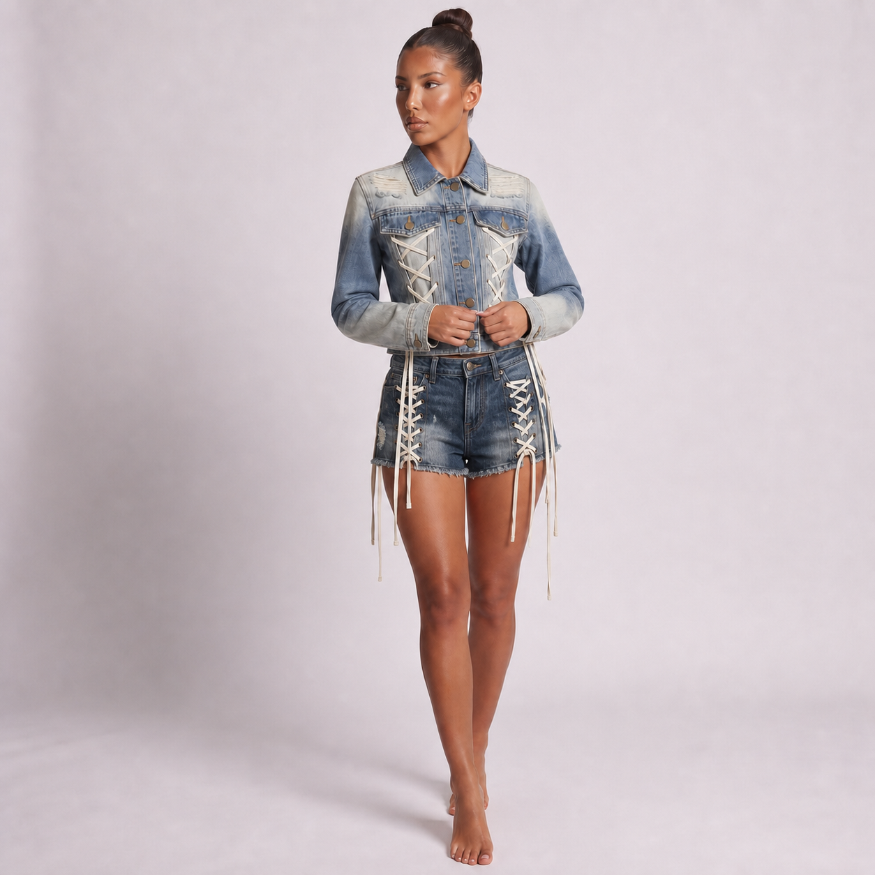 Maeve Women's Denim Co-Ord Set – Sleeveless Top & High-Waisted Shorts
