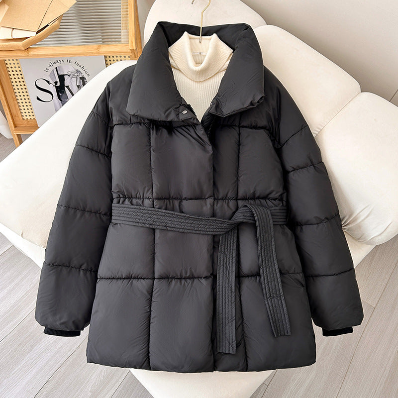 Maeve & Co Women's Belted Puffer Jacket - Stand Collar Padded Winter Coat