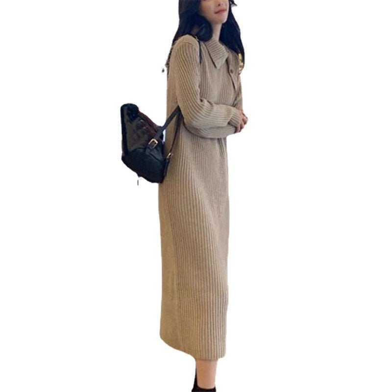 Maeve Women's Jumper Dress - Turtleneck Striped Knitted Midi