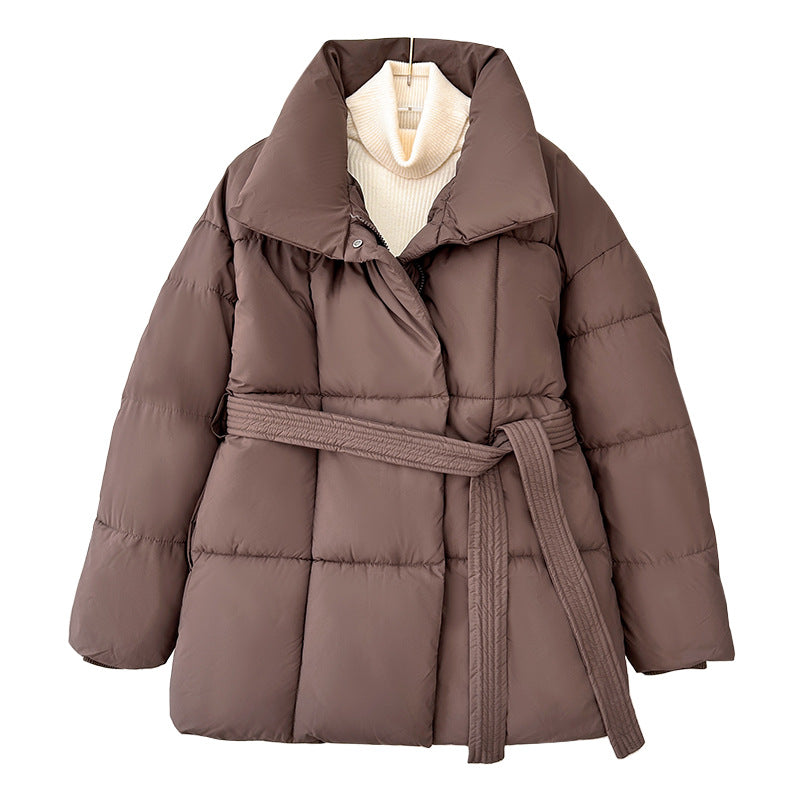 Maeve & Co Women's Belted Puffer Jacket - Stand Collar Padded Winter Coat