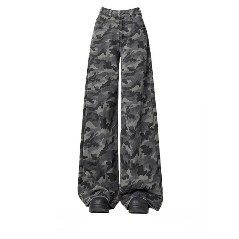 Maeve Women's Wide-Leg Trousers - Camouflage High-Waisted Retro