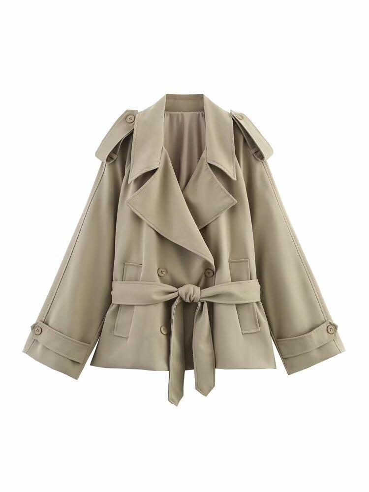 Maeve Women's Trench Coat - Lapel Longline Relaxed-Fit, Khaki
