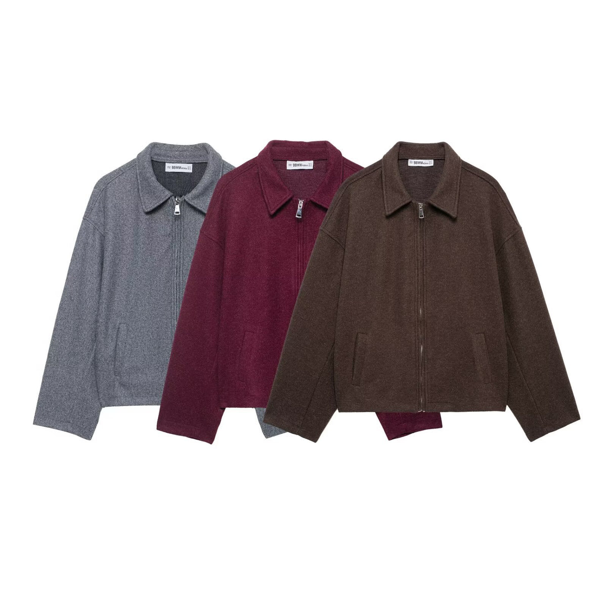 Maeve & Co Women's Collared Zip Jacket - Wool-Look Relaxed Short Jacket