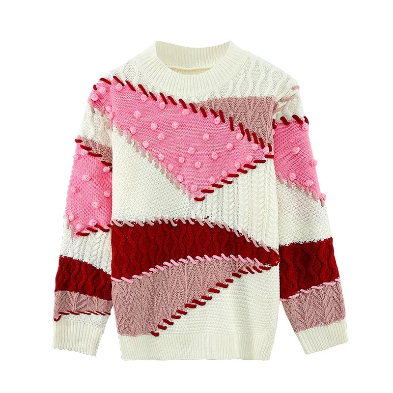Maeve & Co Women's Colour Block Jumper - Crew Neck Knit Pullover, Long Sleeve, Beige