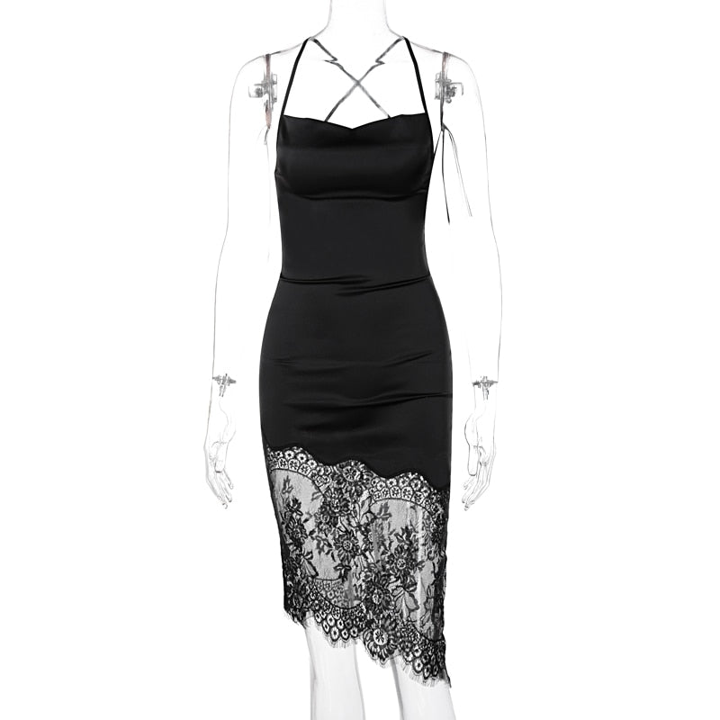 Maeve & Co Women's Satin Midi Dress - Sleeveless Lace-Up Backless Party Dress