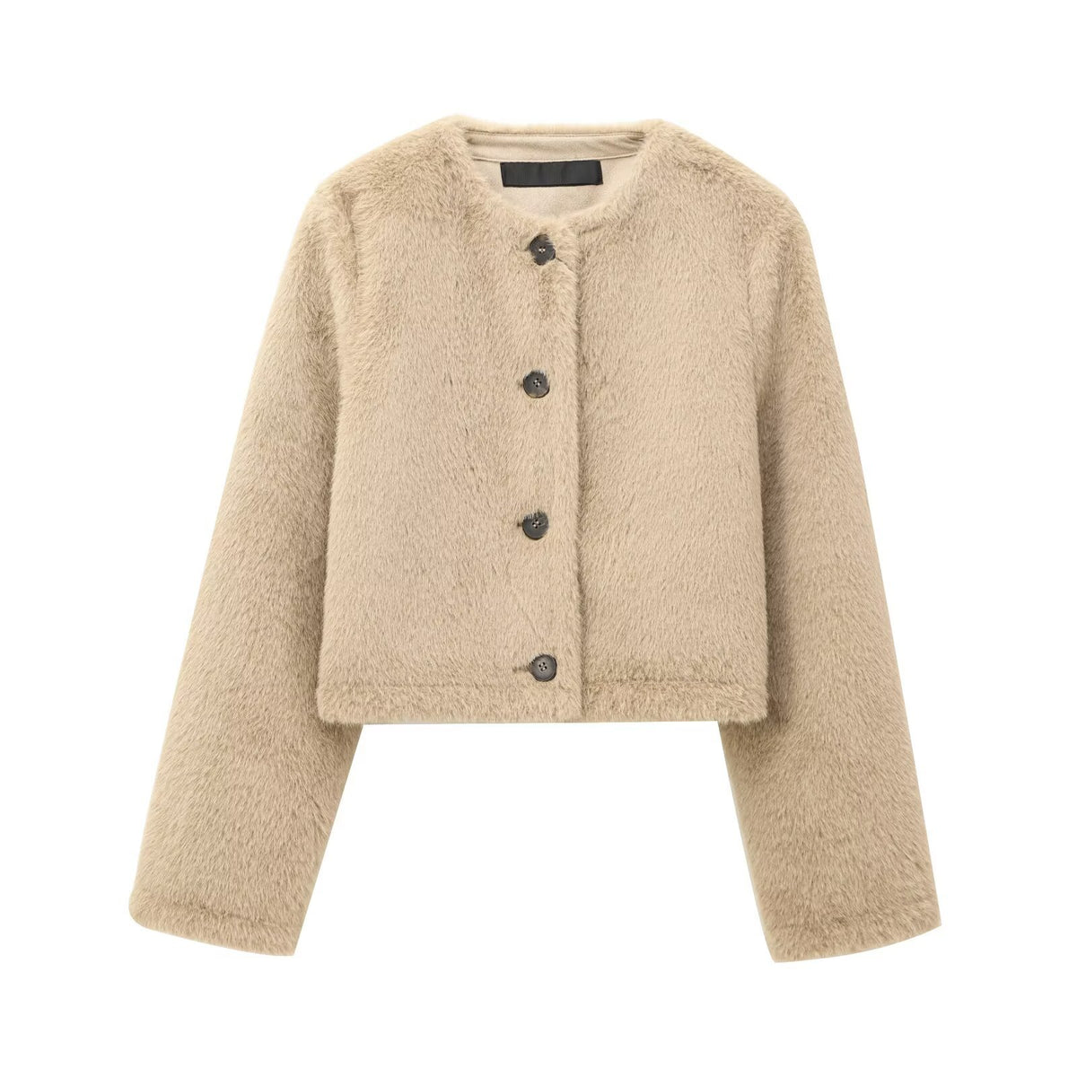 Maeve & Co Women's Faux Fur Jacket - Collarless Button-Front Short Jacket, Beige