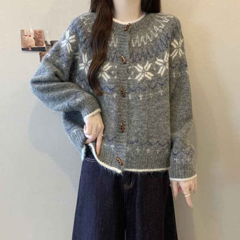 Maeve & Co Women's Fair Isle Cardigan - Check Pattern Knitted Cardigan, Long Sleeve