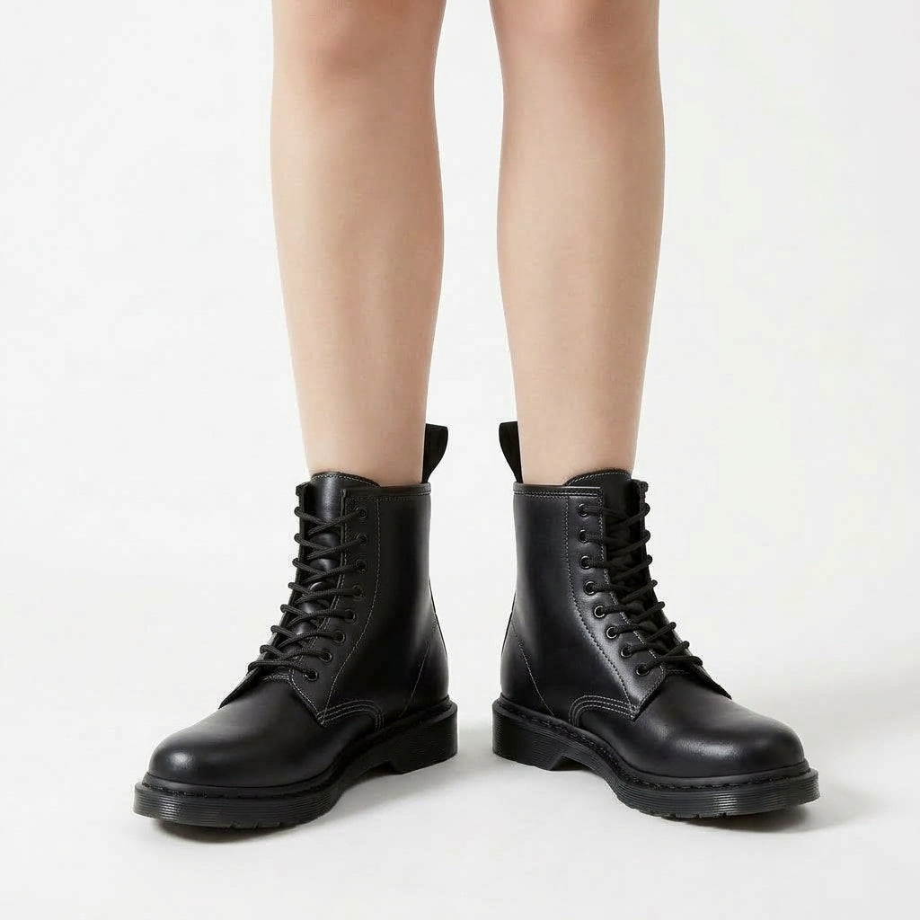 Black ankle boots, front view