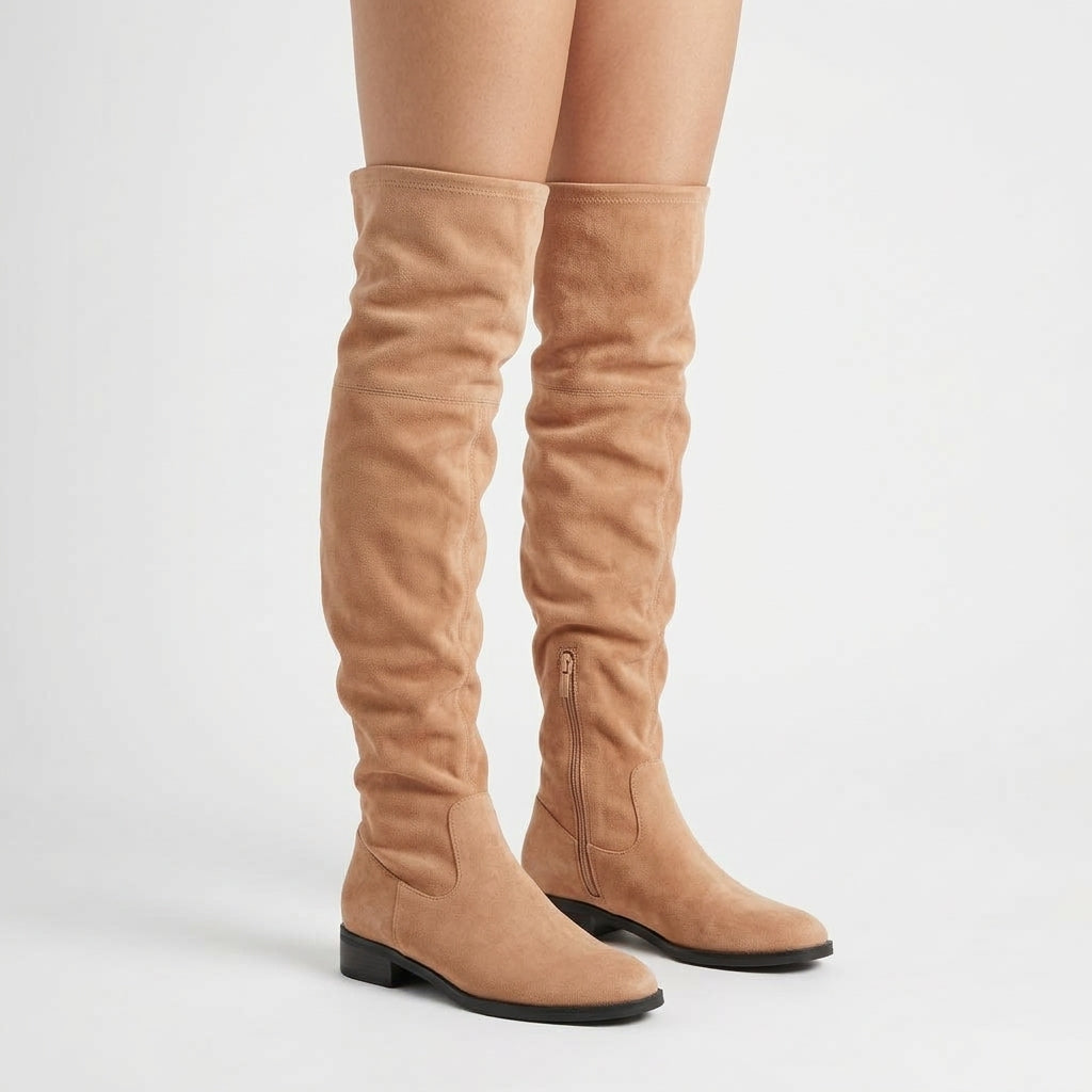 Apricot boots, three-quarter view