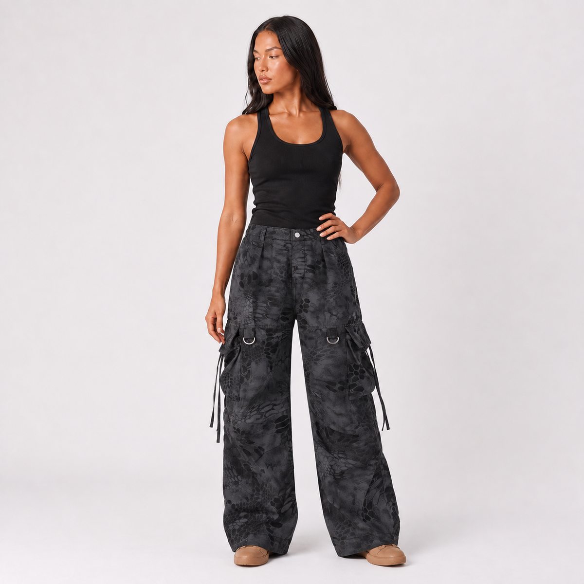 Maeve Women's Cargo Trousers - Wide-Leg, Camo Print