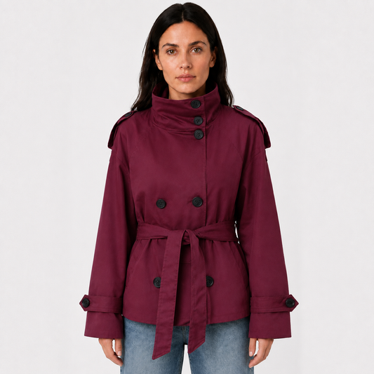 Maeve Women's Trench Coat - Belted High-Neck Long-Sleeve Autumn-Weight