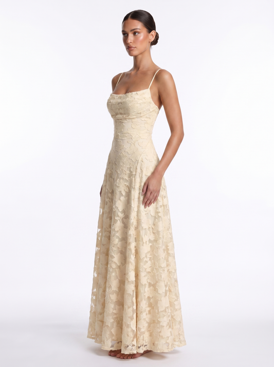 Lace Backless Maxi Beige - Three-quarter