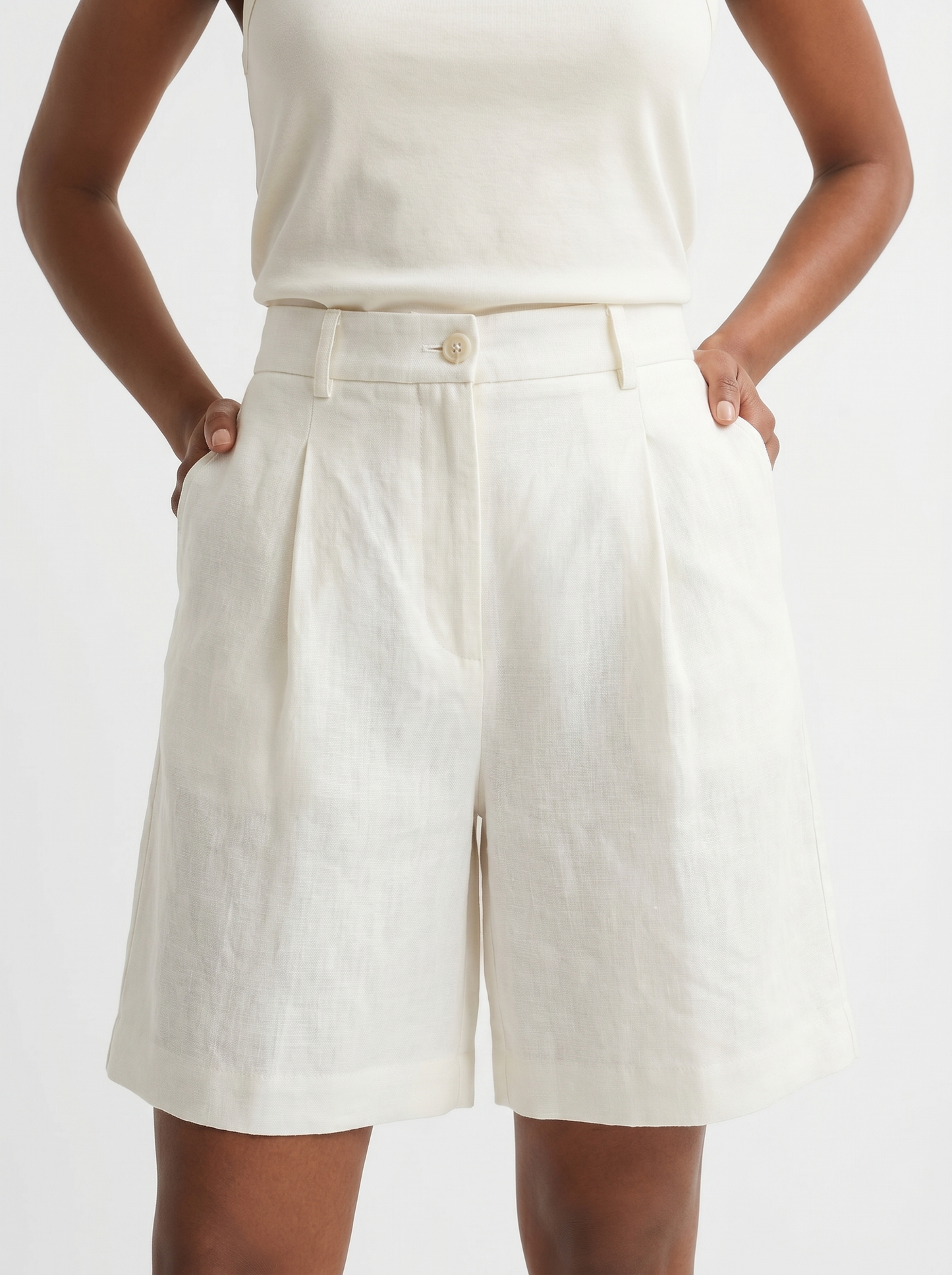 Maeve & Co — Pure Linen Wide Leg Shorts, White, front hero