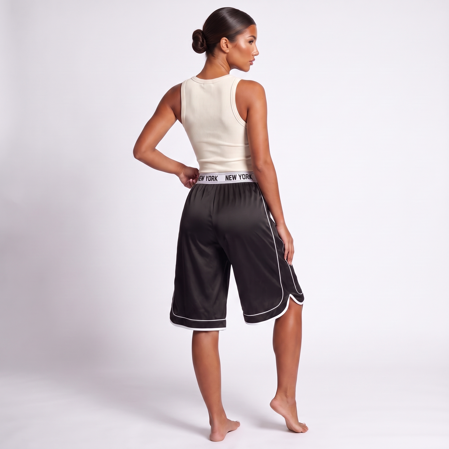 Black basketball shorts rear view