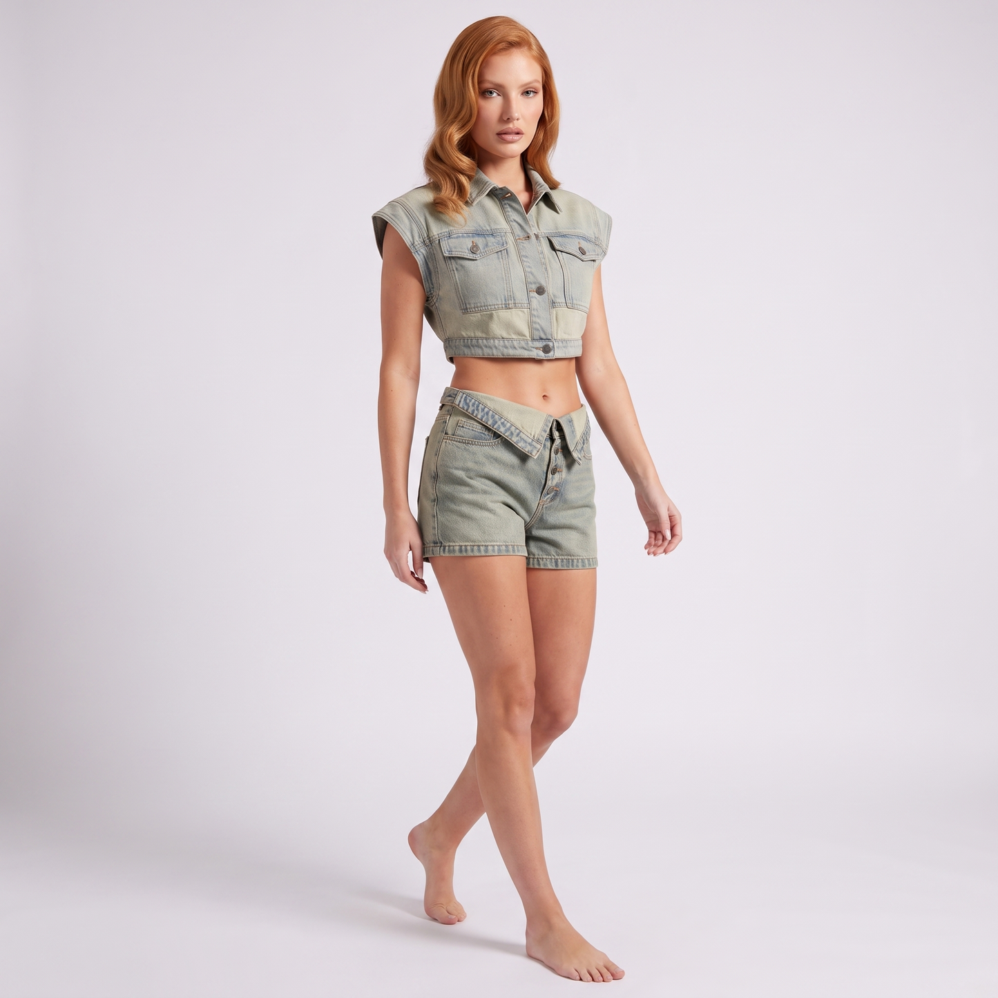 Denim co-ord three-quarter view