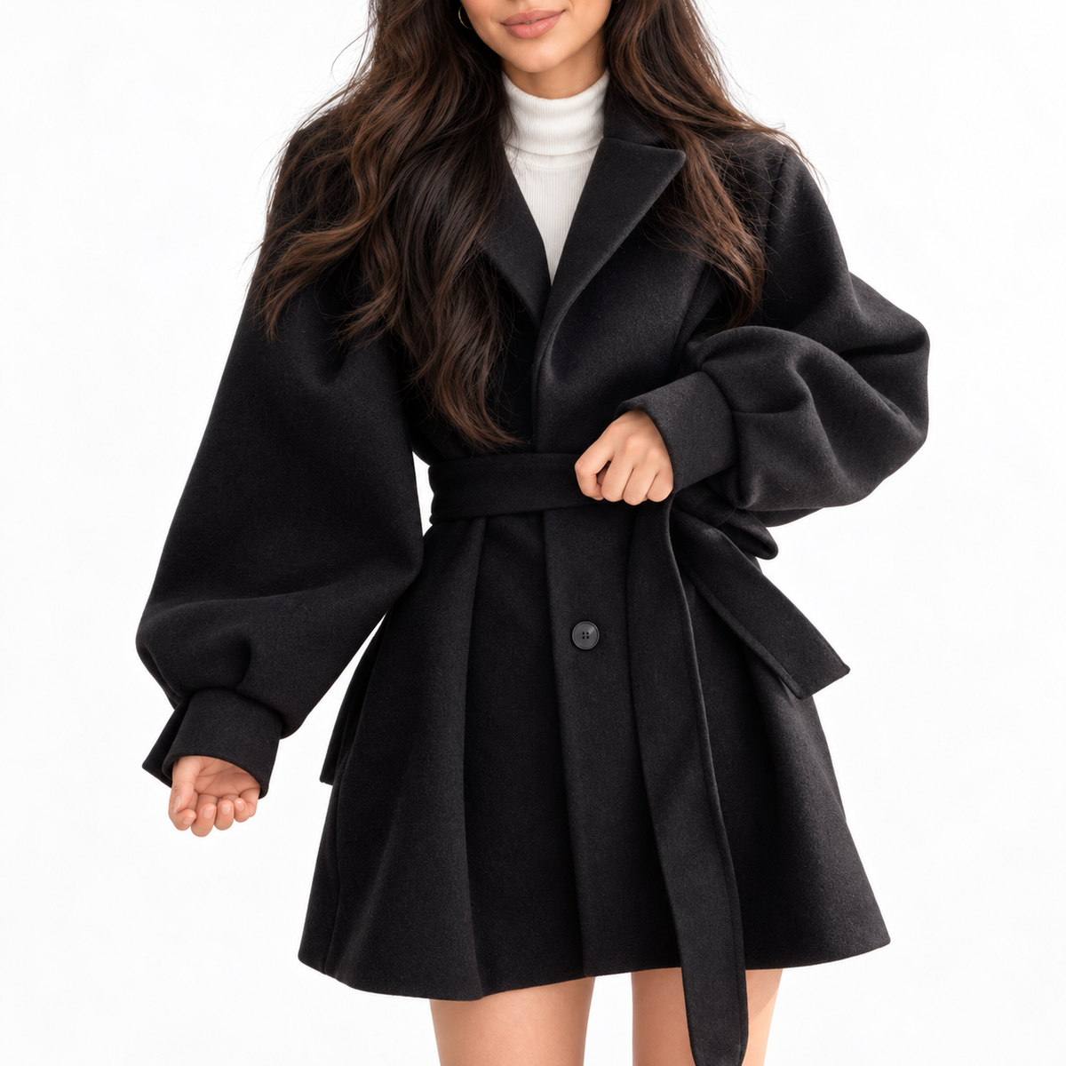 Women's mid-length wool coat — black detail