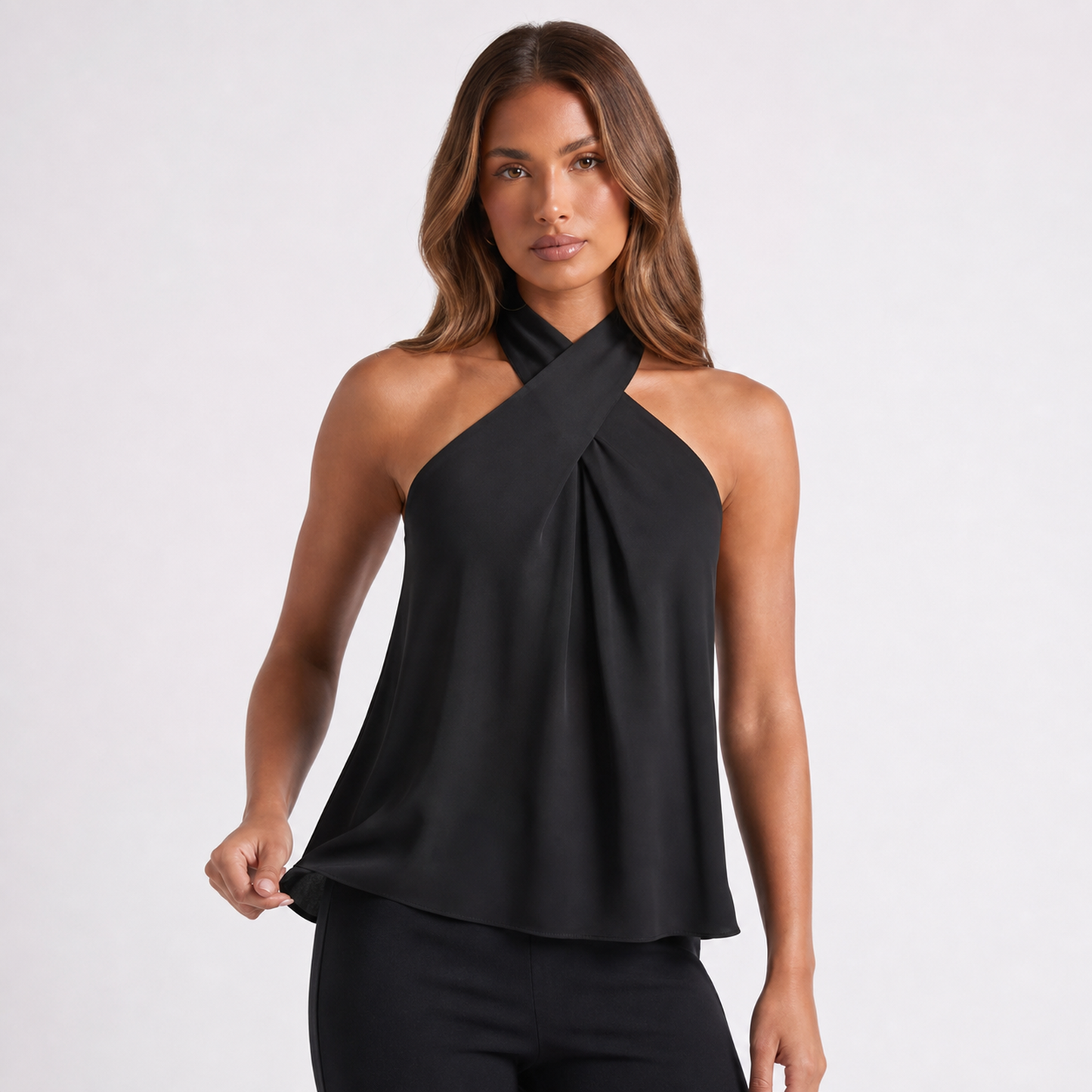 Womens Halter Neck Off-Shoulder T-Shirt – Black – variant hero