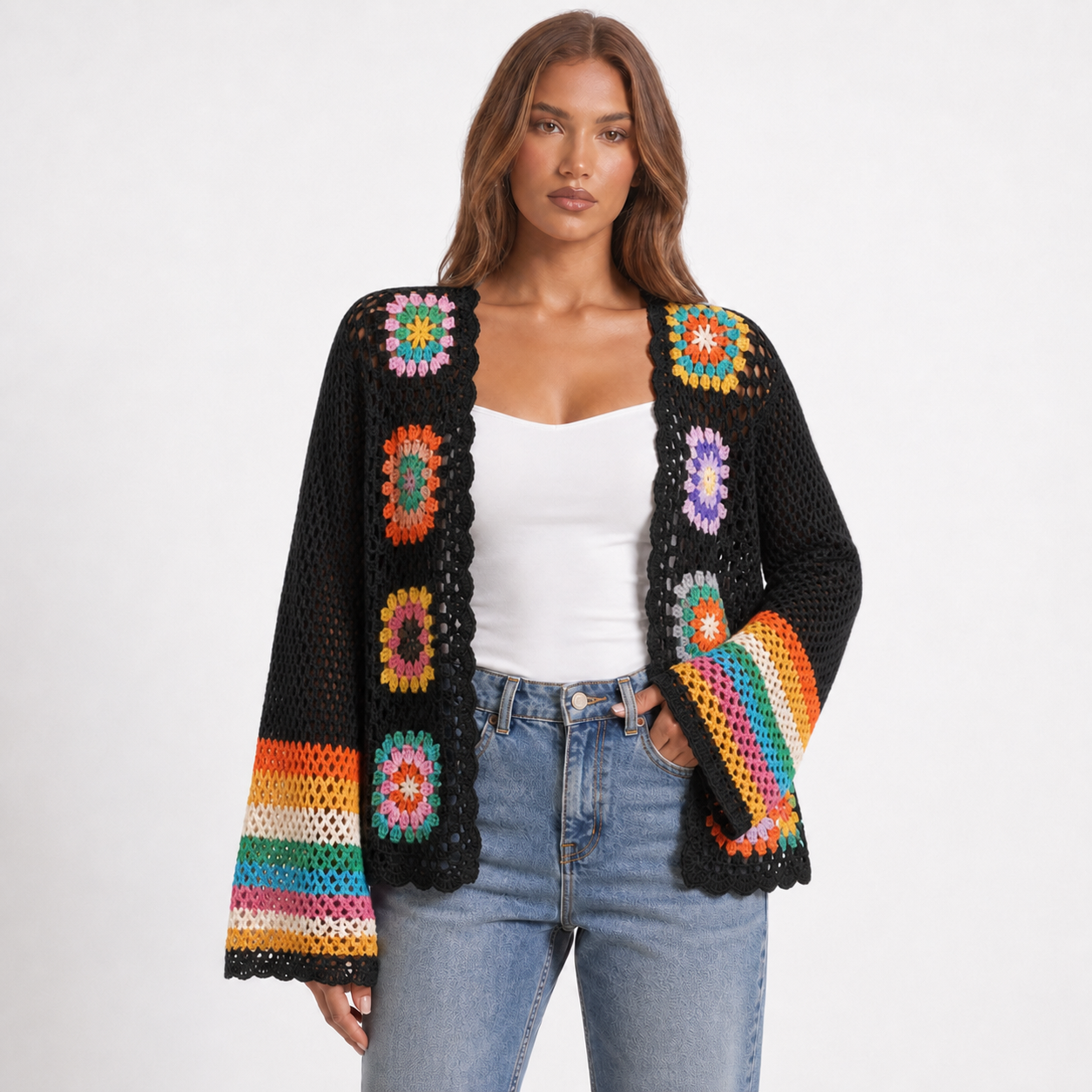 Handmade Crochet Knitted Cardigan – Black – variant hero