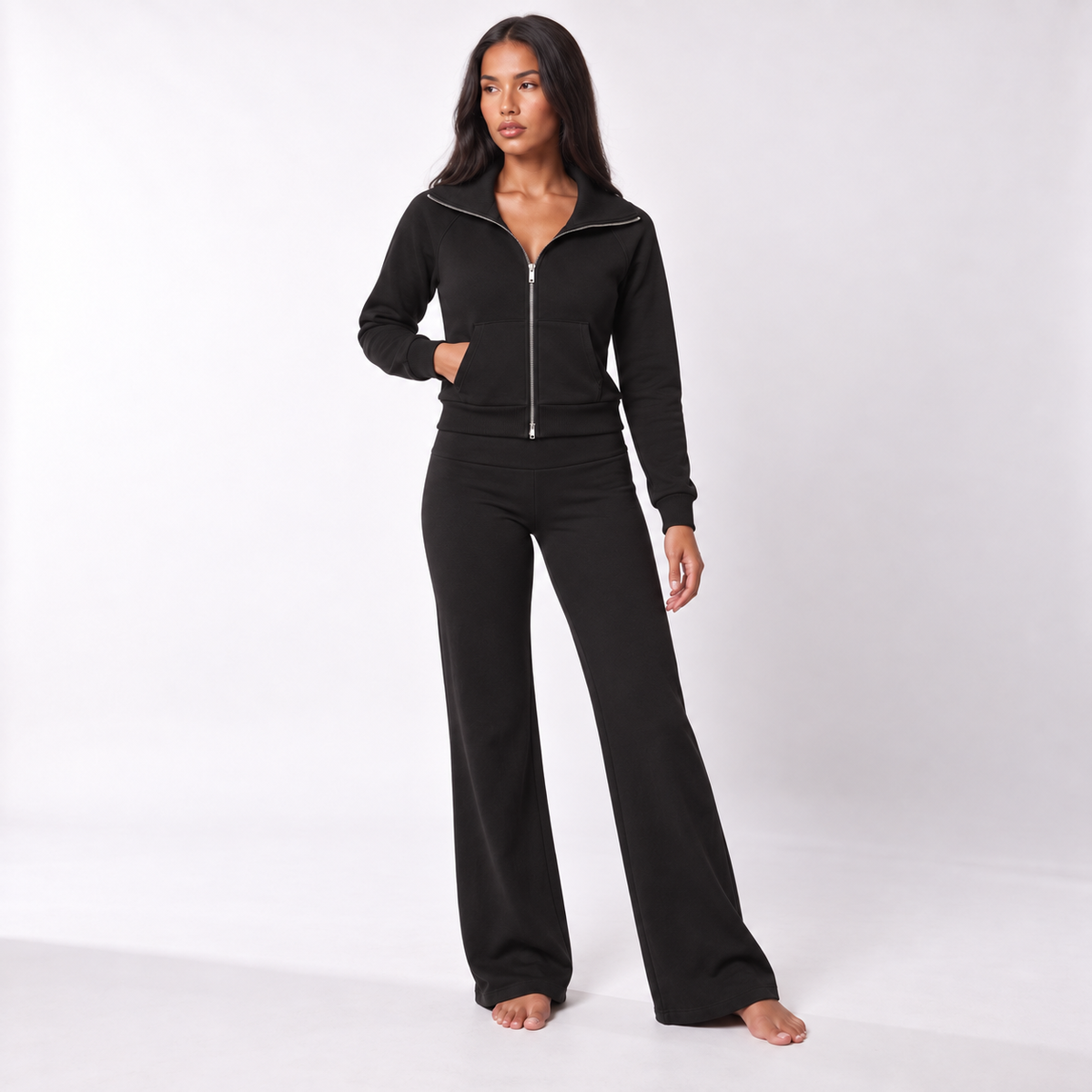 SUMECOJ00110 black matching jacket and flared trousers, black-trousers; pieces sold separately.