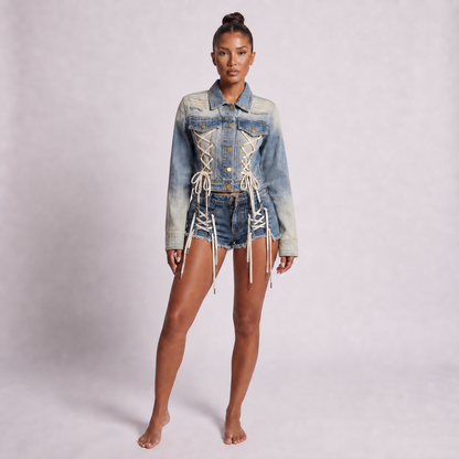 Maeve Women's Denim Co-Ord Set – Sleeveless Top & High-Waisted Shorts