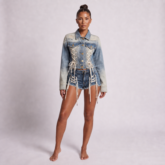Maeve Women's Denim Co-Ord Set – Sleeveless Top & High-Waisted Shorts