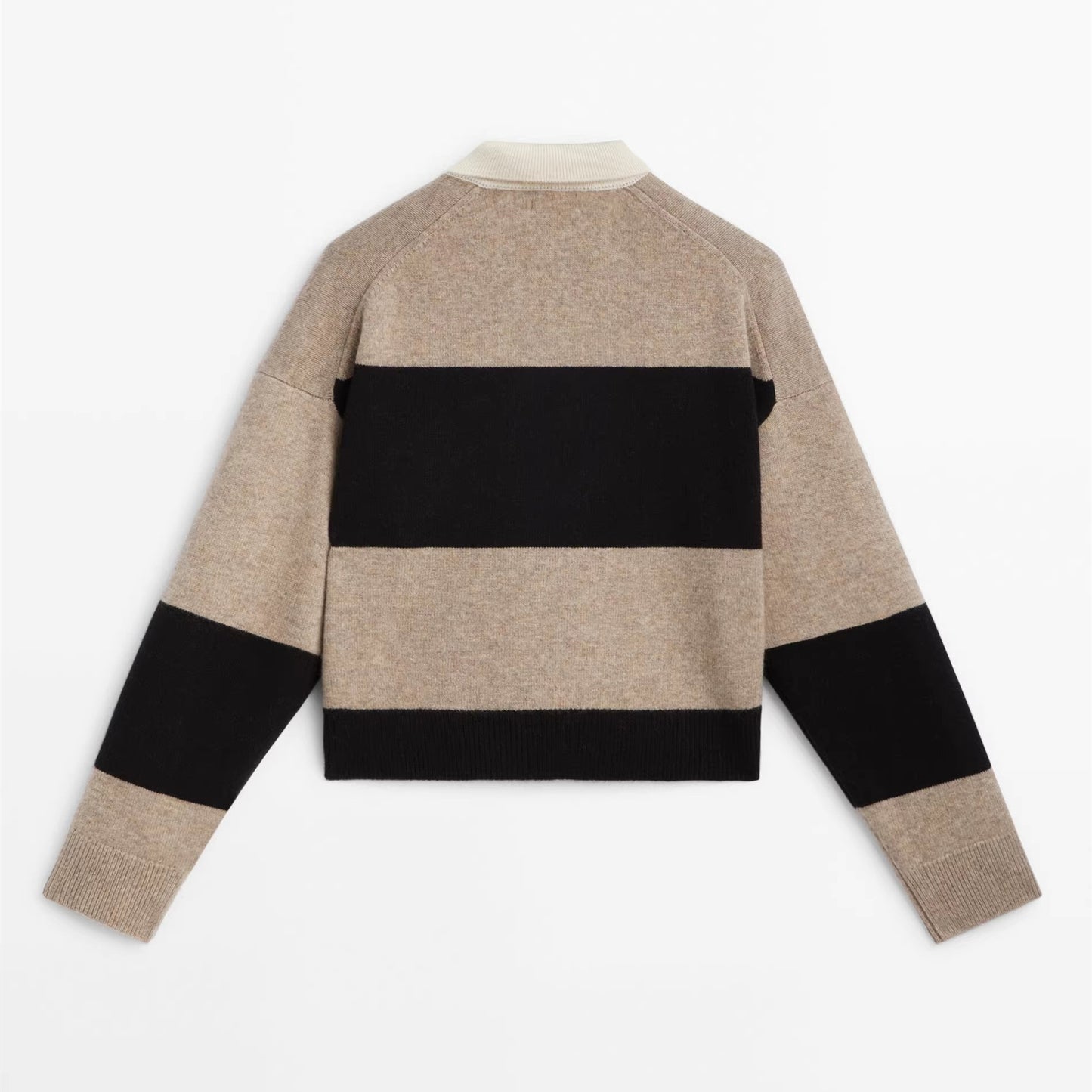 Maeve Women's Knitted Jumper - Striped Collared Cropped Knit