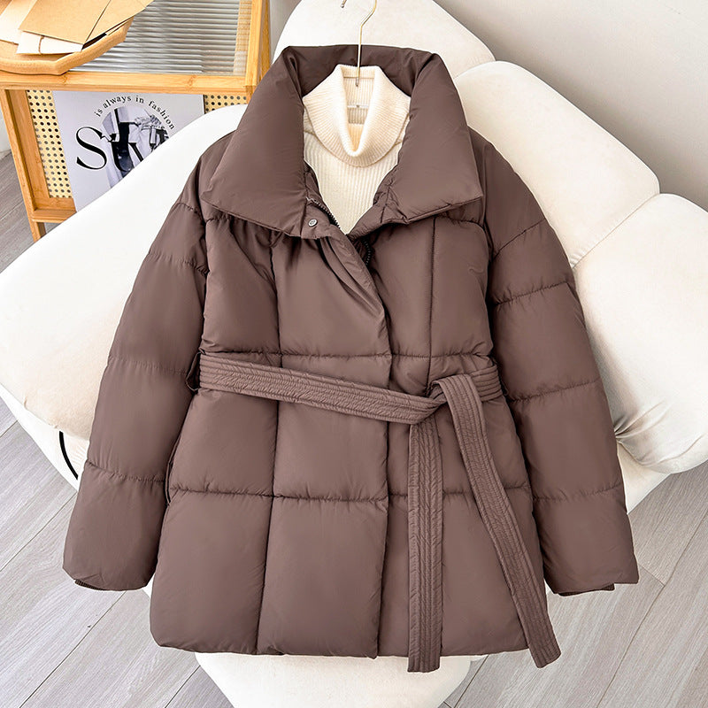 Maeve & Co Women's Belted Puffer Jacket - Stand Collar Padded Winter Coat
