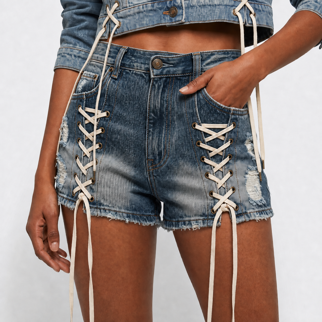 Maeve Women's Denim Co-Ord Set – Sleeveless Top & High-Waisted Shorts
