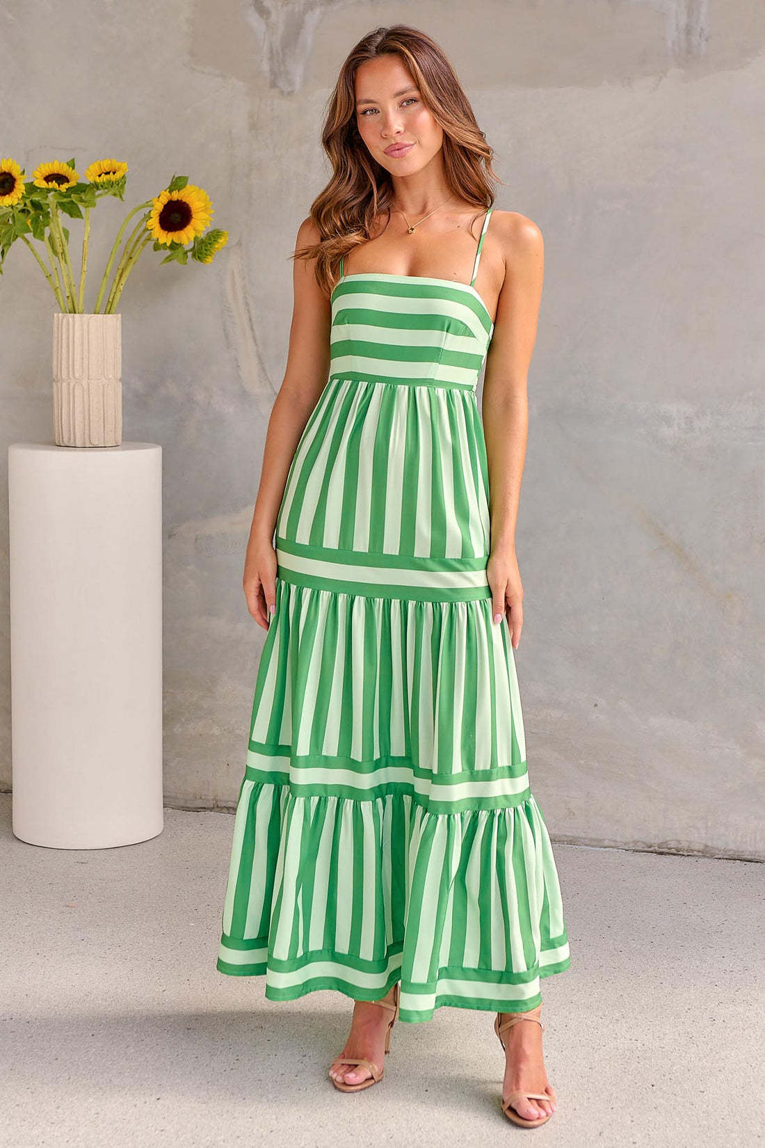Women's Maxi Dress Backless, Tiered, Striped, Summer Sundress