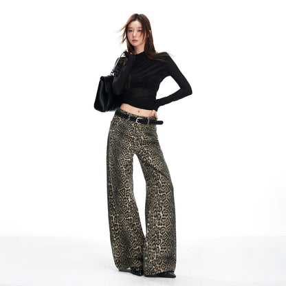 Maeve & Co Women's Leopard Print Jeans - Low-Rise Straight-Leg Relaxed Denim