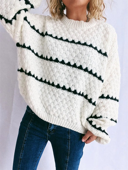 Maeve Women's Knitted Jumper - Contrast Stripe Crew-Neck