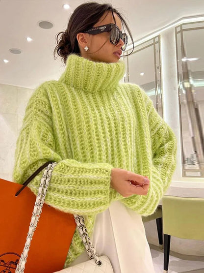 Maeve & Co Women's Roll Neck Jumper - Chunky Crochet Knit High Neck Pullover