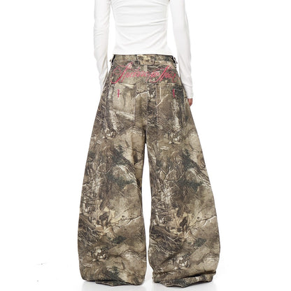 Maeve Women's Wide-Leg Jeans - Camouflage Embroidered Cotton Denim
