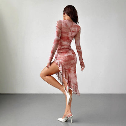 Maeve & Co Women's Printed Maxi Dress - Long Sleeve Asymmetric Hem Party Dress