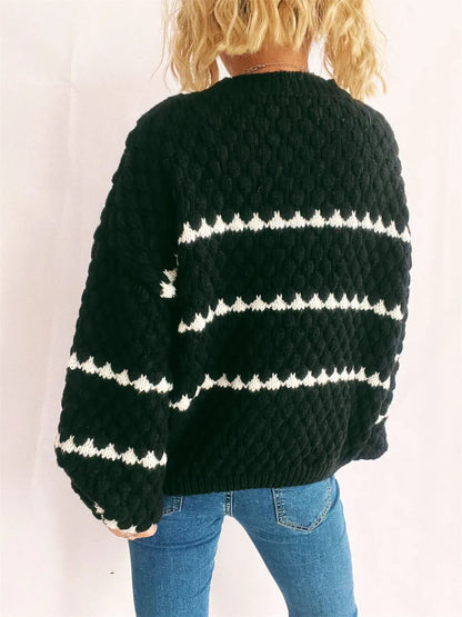Maeve Women's Knitted Jumper - Contrast Stripe Crew-Neck