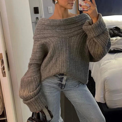 Maeve Women's Off-Shoulder Jumper - Slash-Neck Oversized Knit