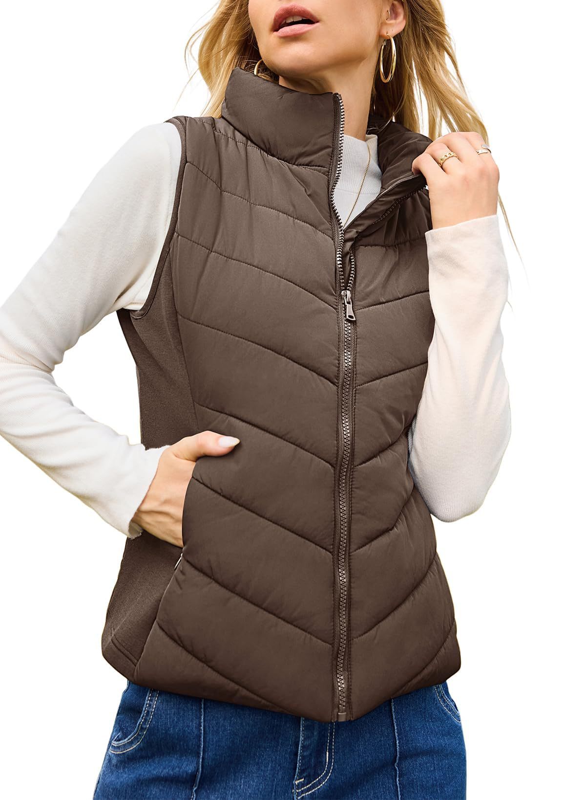 Maeve Women's Coat - Zip-Up High-Neck Cotton