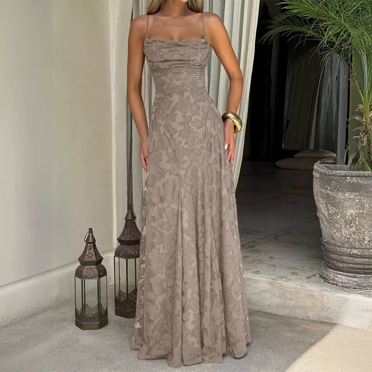 Women's Maxi Dress Lace, Backless, Strappy, Floor Length Evening