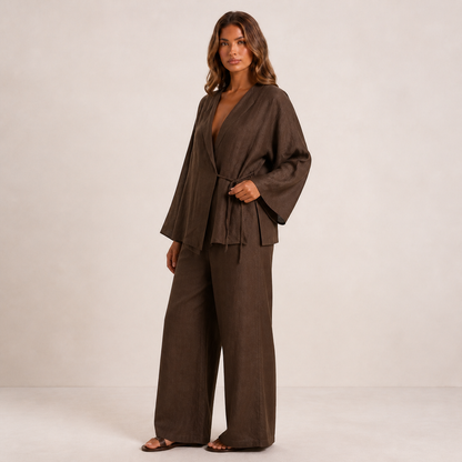 Maeve Women's Co-Ord Set - Dark Brown - three quarter