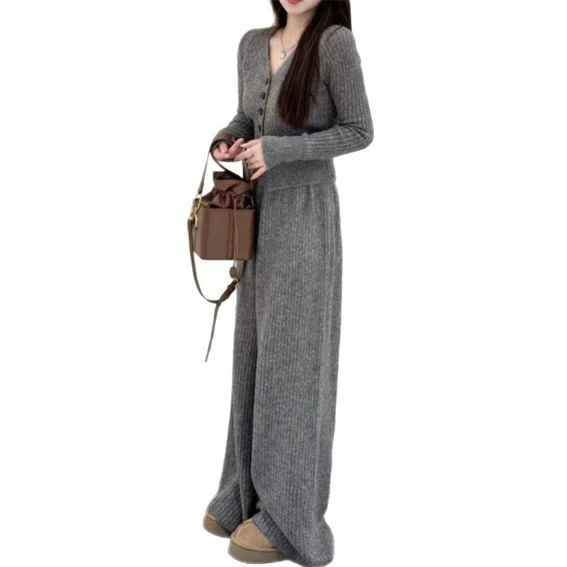 Maeve Women's Knitted Co-Ord Set - Cardigan & Wide-Leg Trousers