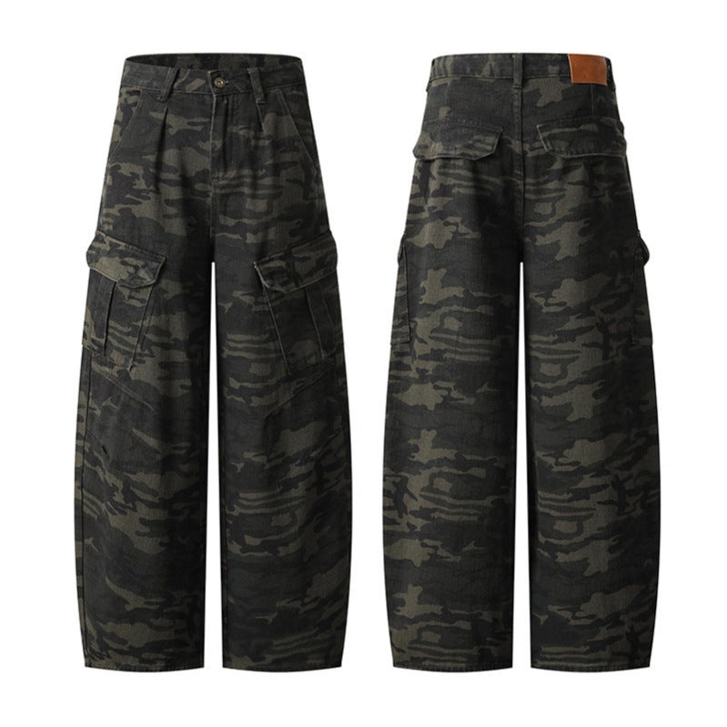 Maeve & Co Women's Camo Barrel Jeans - High-Rise Wide-Leg Cargo Pocket Denim