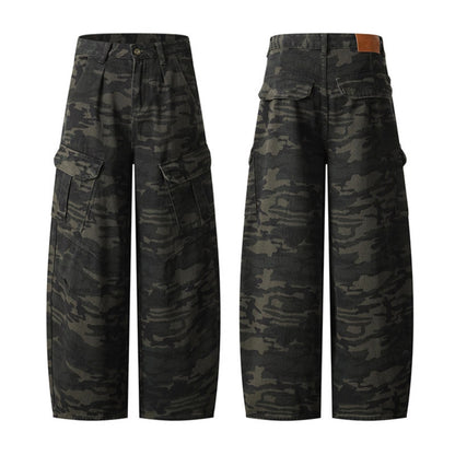 Maeve & Co Women's Camo Barrel Jeans - High-Rise Wide-Leg Cargo Pocket Denim