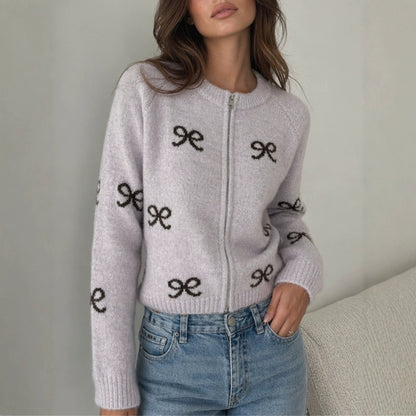 Maeve & Co Women's Bow Cardigan - Crew Neck Knitted Cardigan with Bow Detail, Long Sleeve