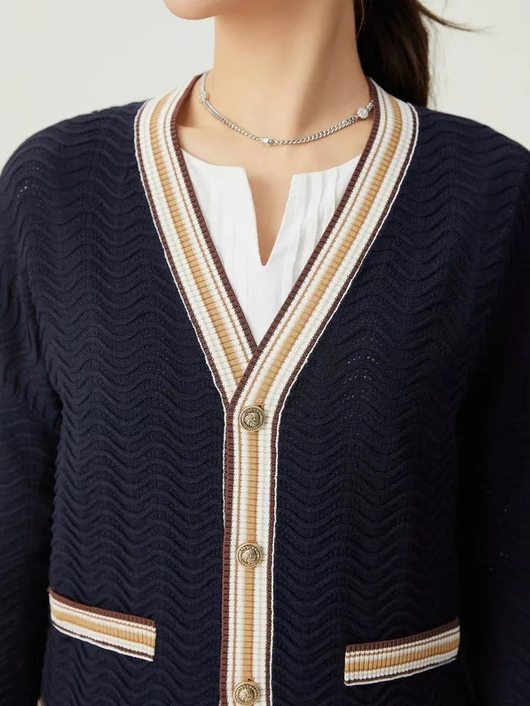 Maeve & Co Women's Striped Cardigan - V-Neck Button-Front Knitted Cardigan, Long Sleeve