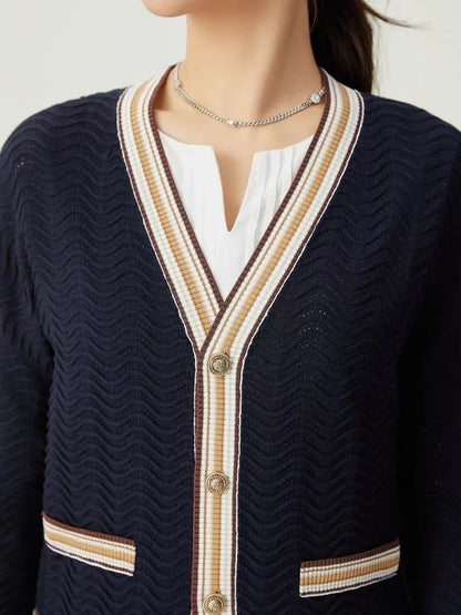 Maeve & Co Women's Striped Cardigan - V-Neck Button-Front Knitted Cardigan, Long Sleeve