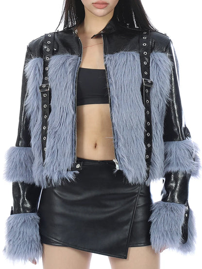 Maeve & Co women's faux fur patchwork jacket