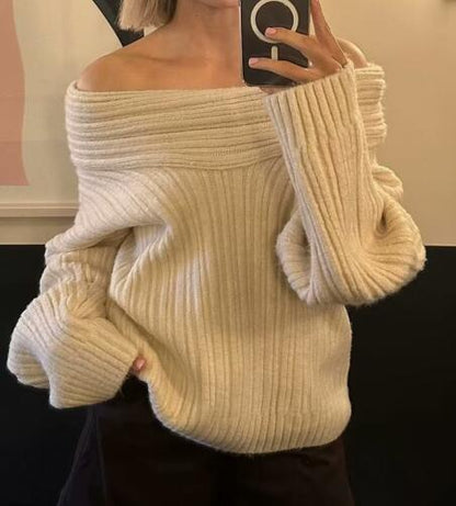 Maeve Women's Off-Shoulder Jumper - Slash-Neck Oversized Knit