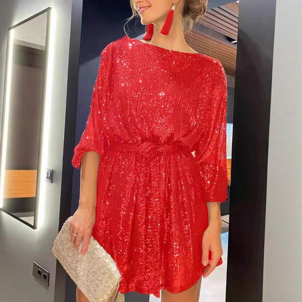 Maeve & Co Women's Sequin Dress - One-Shoulder Sparkly Party Cocktail Dress